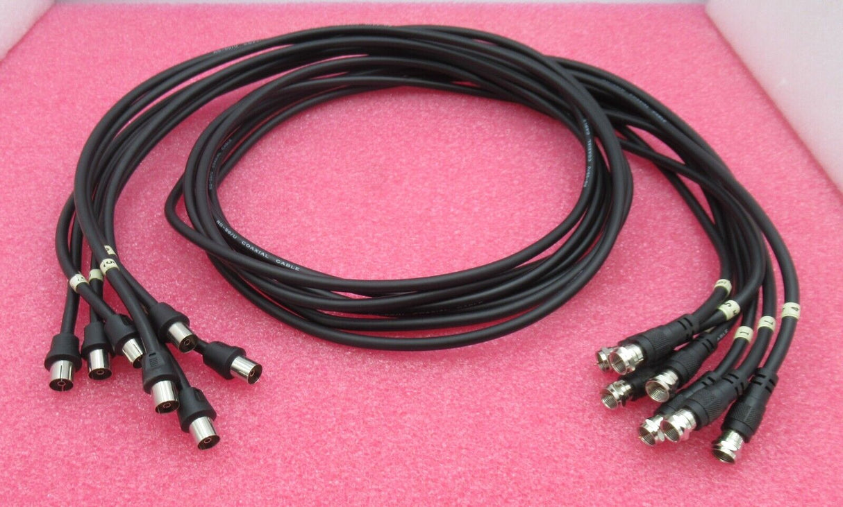 Job Lot 7 x F Connector Male To TV Aerial Female 1.5M Black RF Coaxial Cable